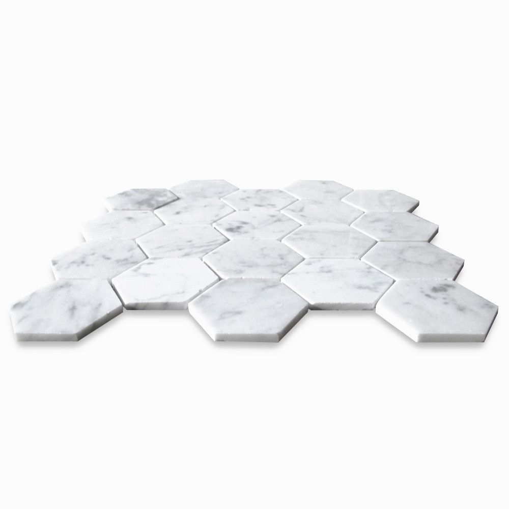 Carrara White Marble 3 inch Hexagon Mosaic Tile Honed