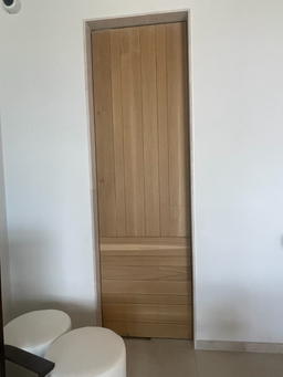 Modern European White Oak Door – Vertical Panel Design with Horizontal Base Accent