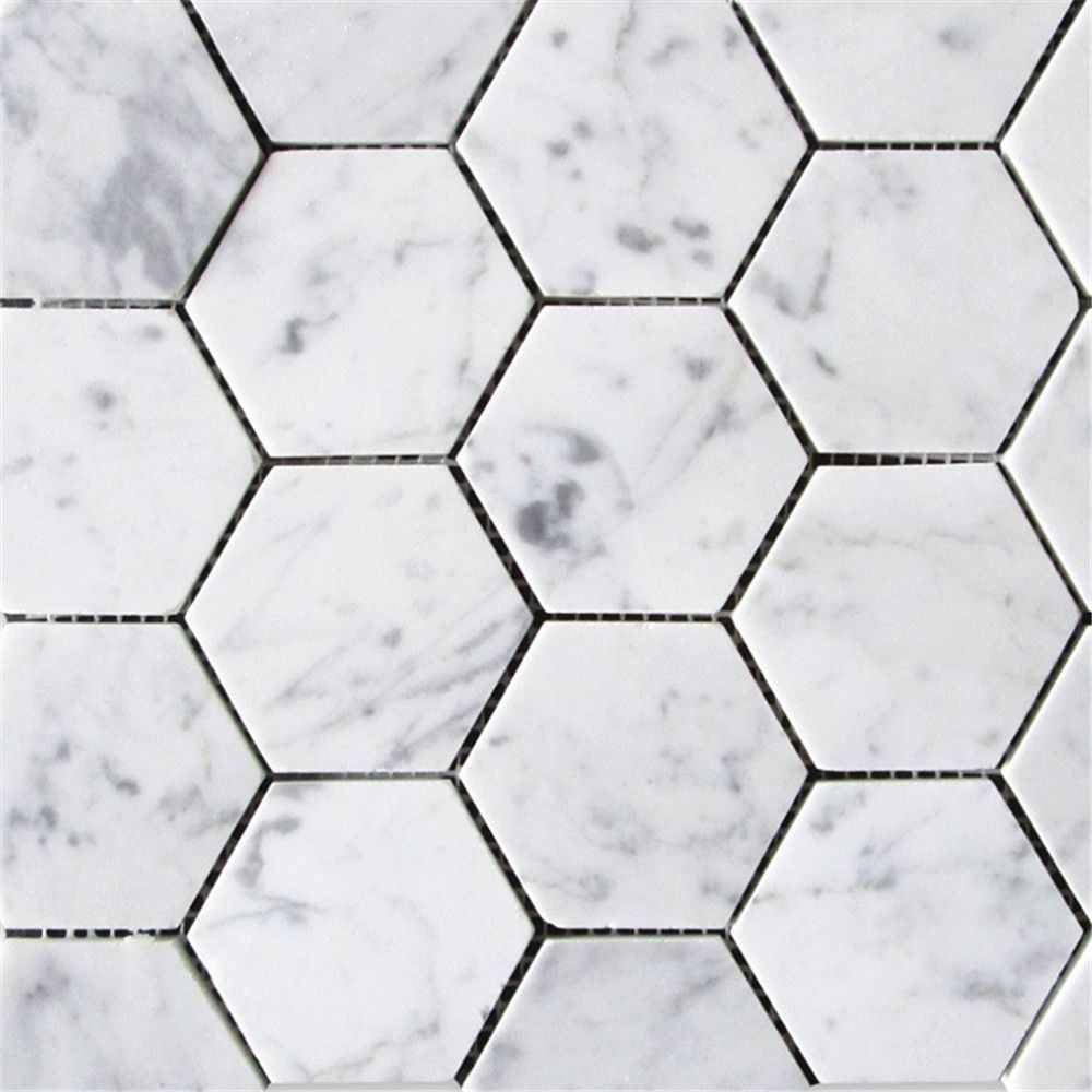 Carrara White Marble 3 inch Hexagon Mosaic Tile Honed