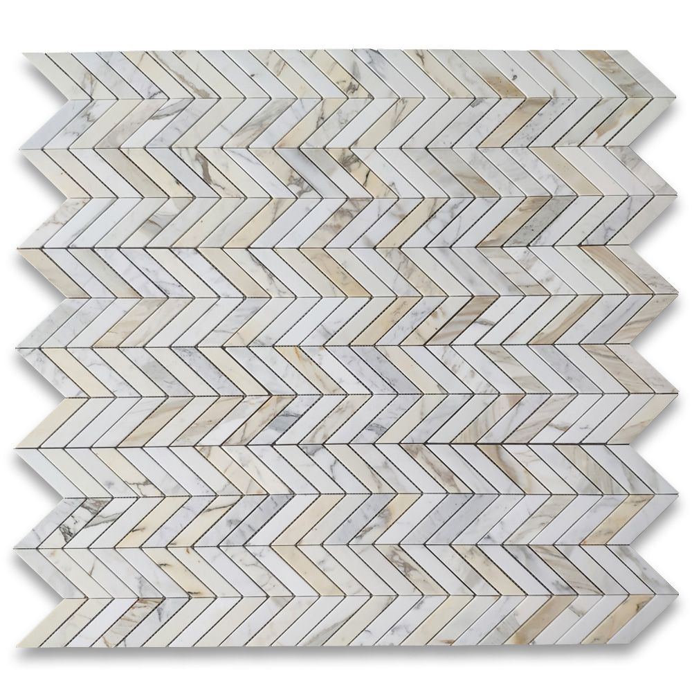 Calacatta Gold Marble 1x4 Chevron Mosaic Tile Polished